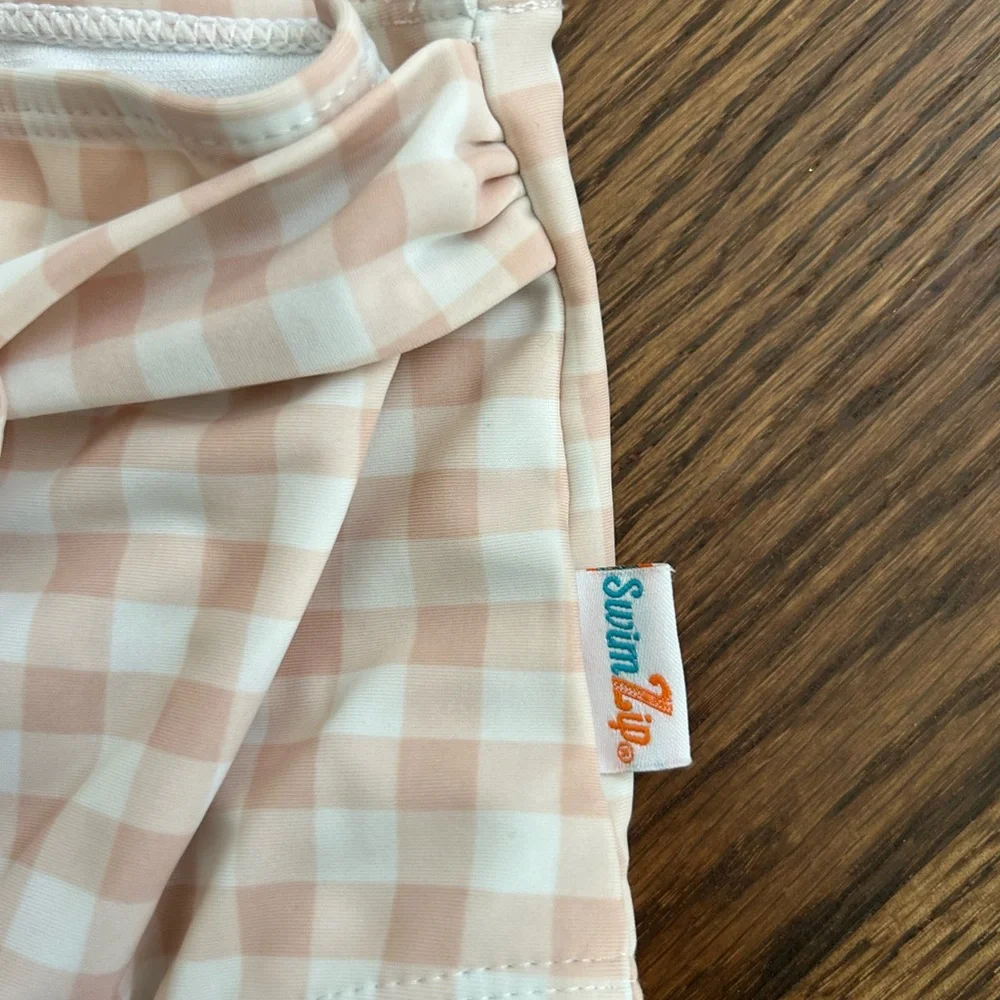 SwimZip Girls Rash Guard + Two Piece Bathing Suit Set UPF 50+ 4T Gingham Pink - Picture 3 of 6